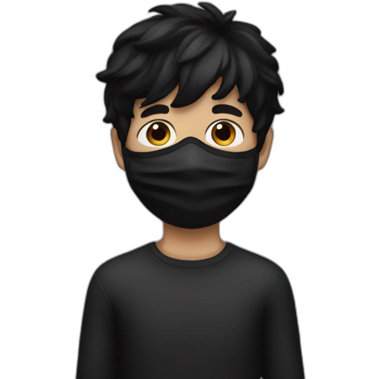 a boy with a black hair wearing a black mask emoji