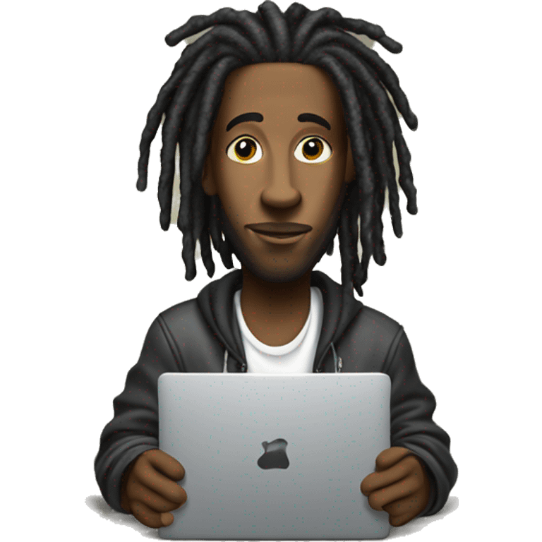 Hip hop guy with dreads holding laptop computer emoji