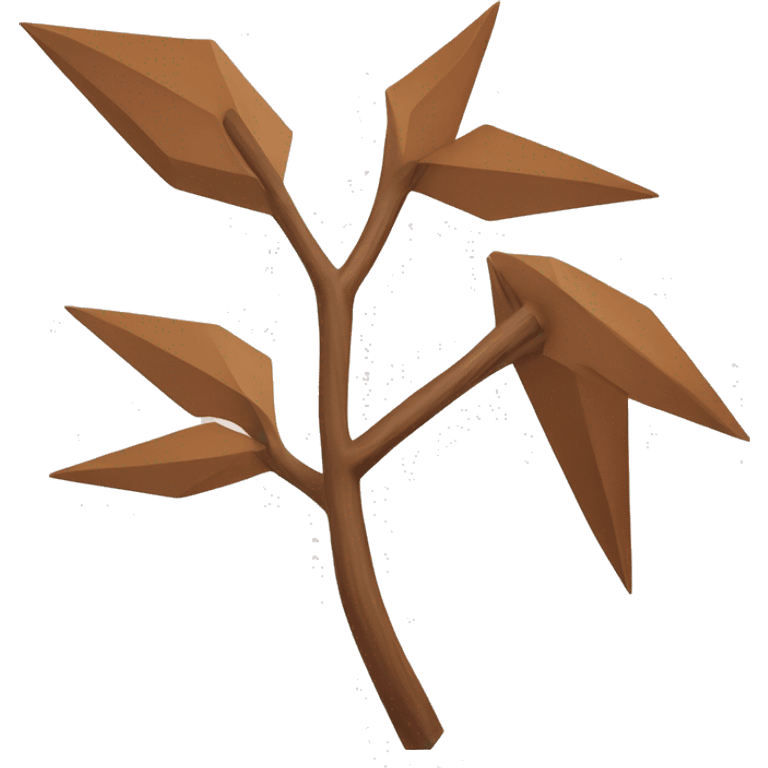 A stylized, angular branch-shaped object in a warm brown color lies flat against a white background. The branch features geometric lines and multiple points, resembling a minimalist design or artistic representation of a natural twig. emoji