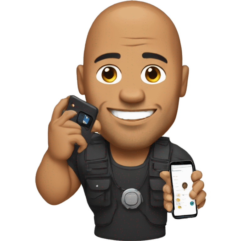 the rock with a mobile phone emoji