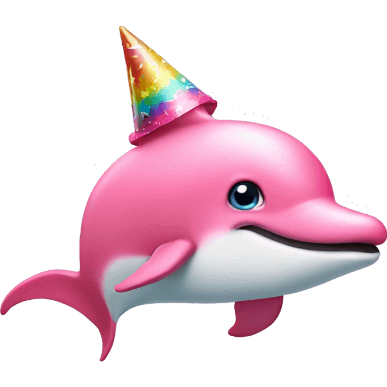 Pink dolphin with a party hat emoji