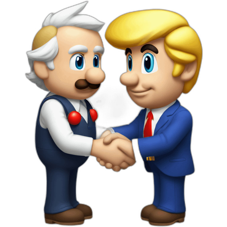 Donald Trump shakes hand with Supermario emoji