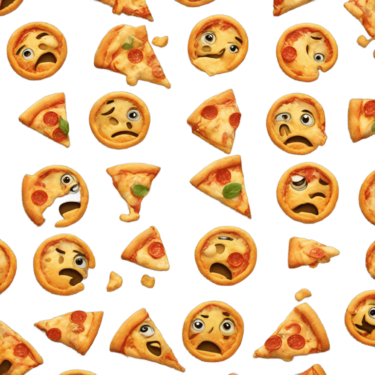 An emoticon thinking about a piece of pizza emoji