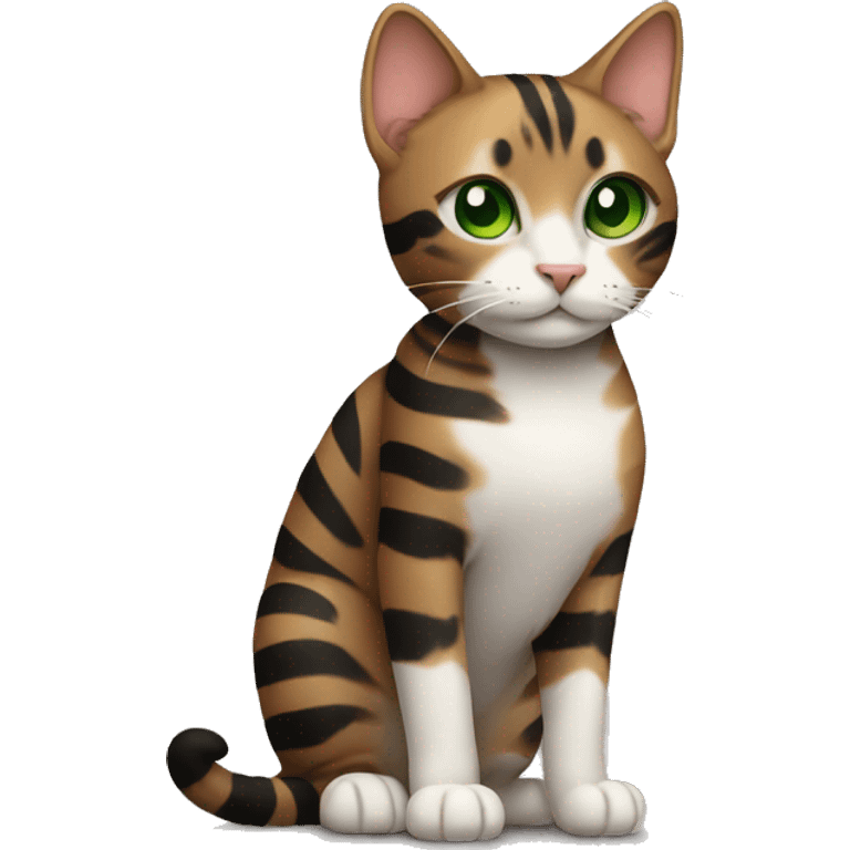 Cat with black and brown stripes with green eyes  emoji