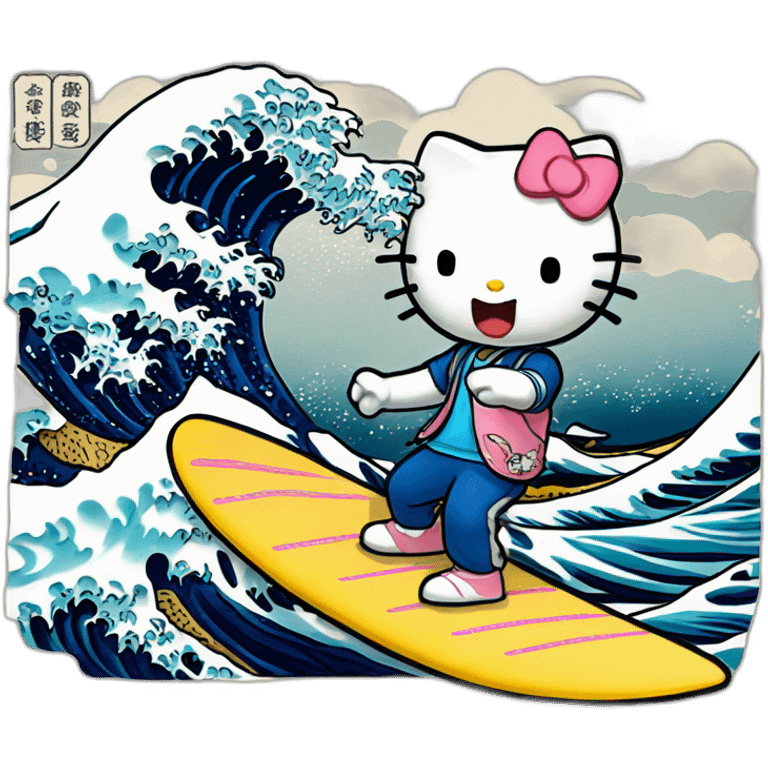 Hello kitty surfing The Great Wave off Kanagawa emoji