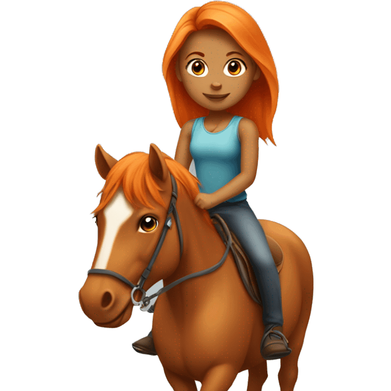 Tan girl with long orange hair riding a horse emoji