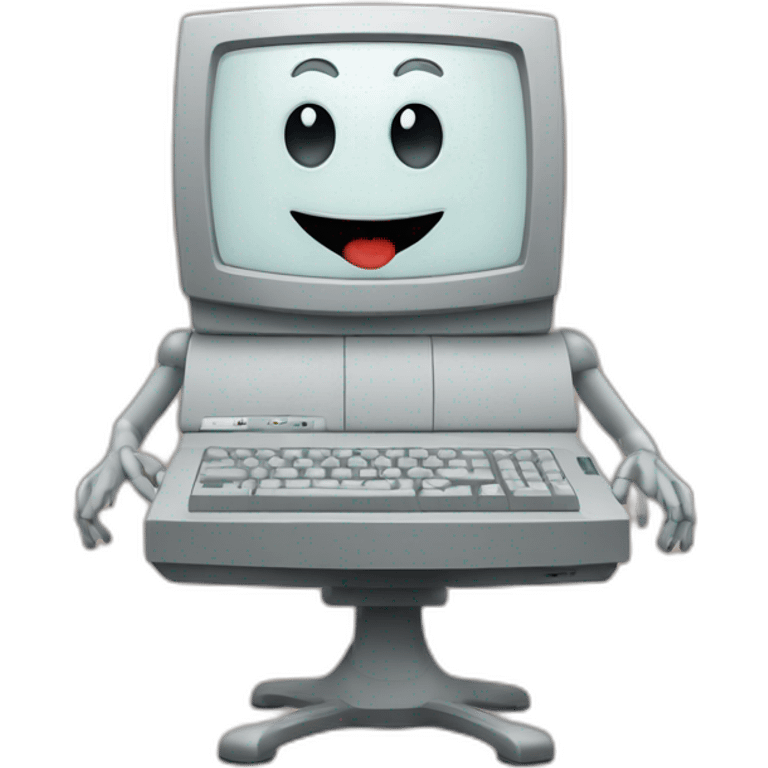 Anthropomorphic computer with arms and legs doing something random emoji