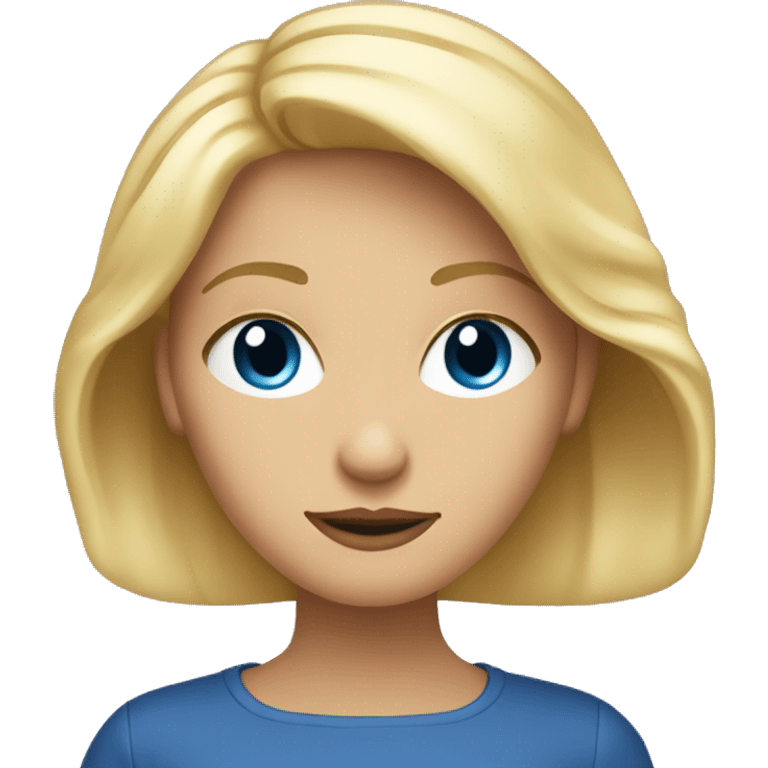 Une fille blonde aux yeux bleus devant son ordinateur emoji