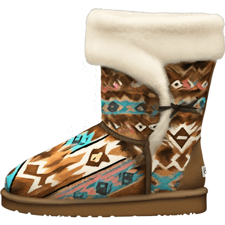 Realistic pair of aztec Pattern fur Ugg boots with bows. emoji