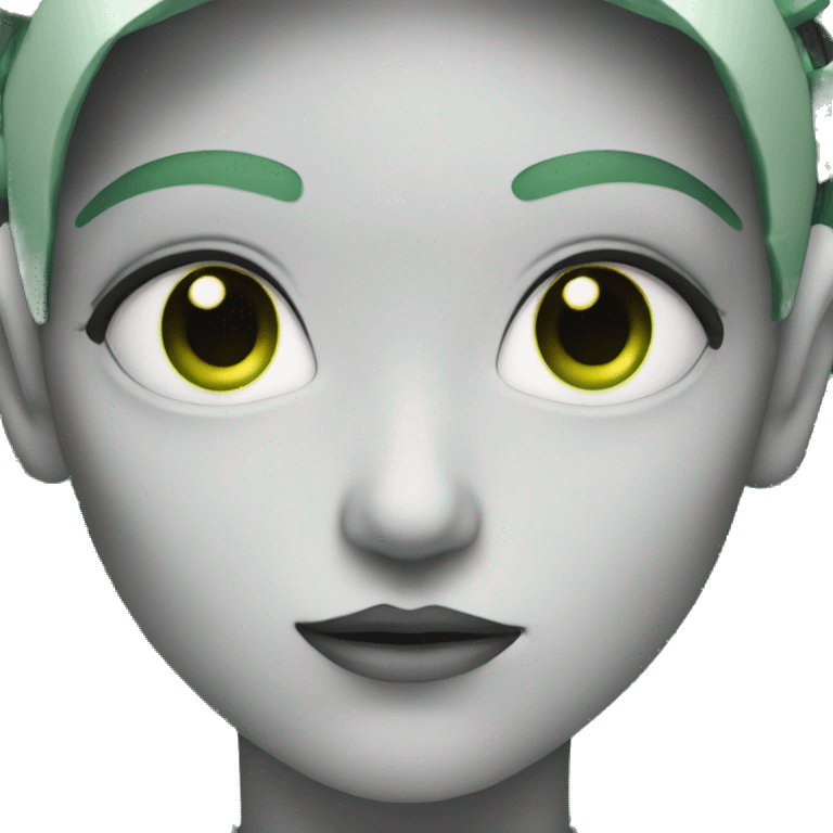 Cyborg with green eyes and green hair emoji