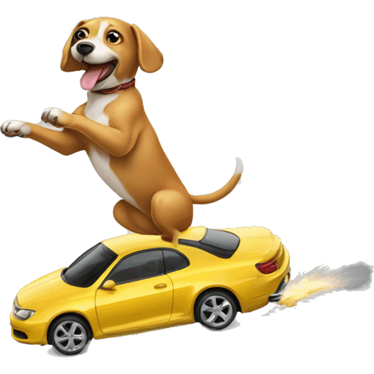 dog flailing in the air next to a fast car emoji