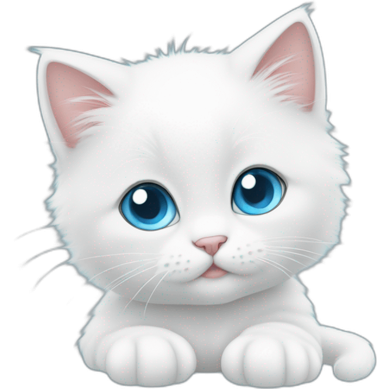 Baby cute white puffy cat with sky blue eyes emoji