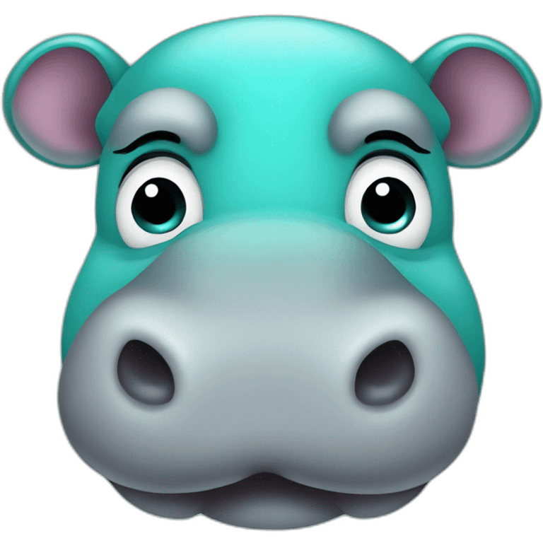 hippo with cute eyes color turquoise emoji