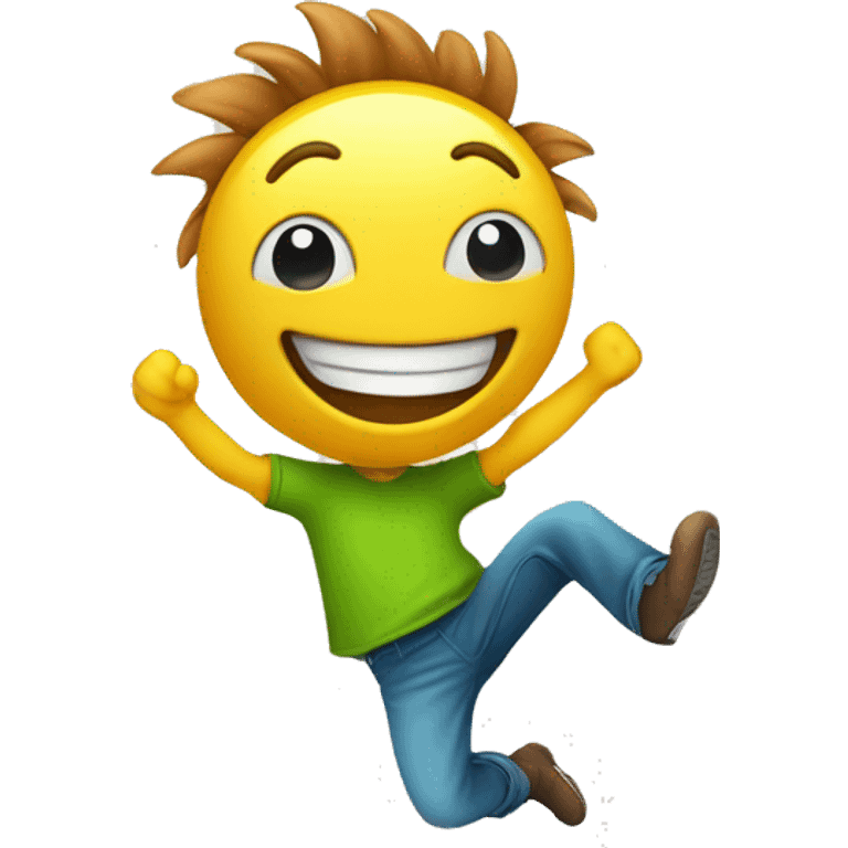 An eco-friendly smiley face man who looks happy and jumps for joy. emoji