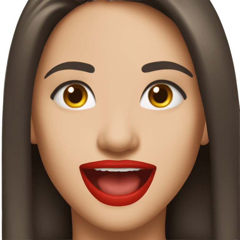 Brunette girl red lips cheering happy emoji