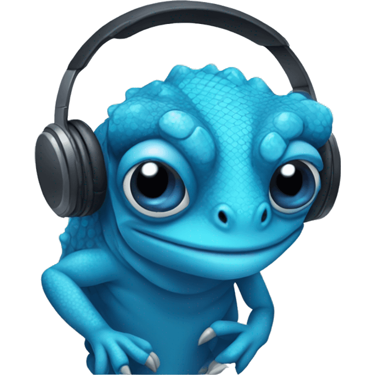 blue chameleon with headset emoji