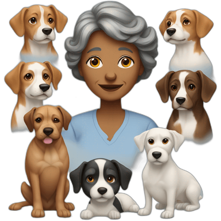 40 year old lady surrounded by dogs emoji