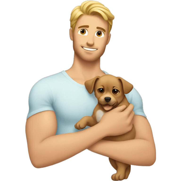 hot white guy holding a puppy with abs emoji