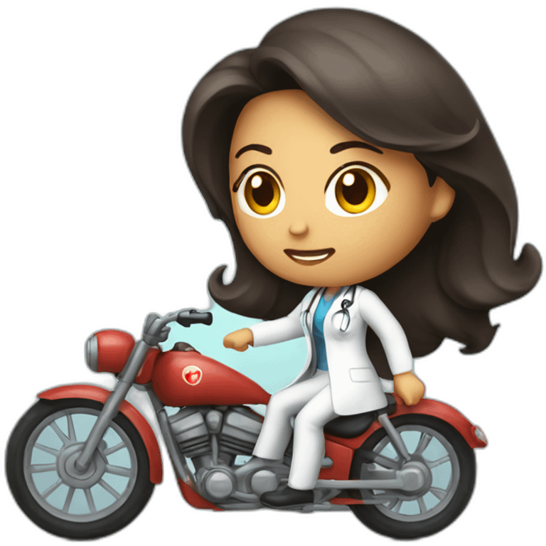 long and dark hair female doctor riding a shiny bike emoji