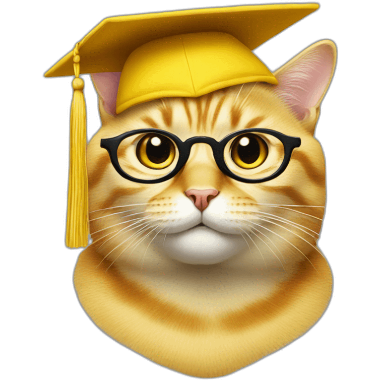 yellow-emoji-cat-head-with-glasses-and-with-mortarboard-on-its-head emoji