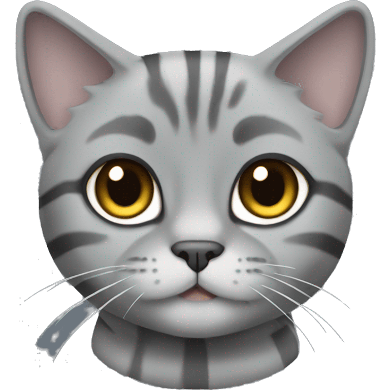 Gray cat with dark gray stripes of the Scottish Fold breed emoji