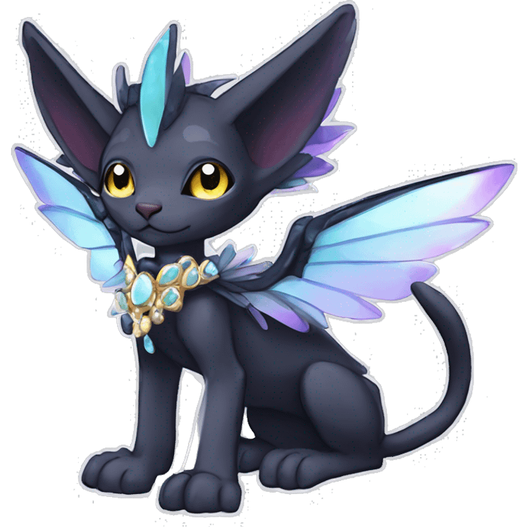 cool shiny kawaii anime edgy distinguished ethereal elegant beautiful fantasy black ethereal fantasy nargacuga-Noivern-sphynx-Quiana-Fakemon collar harness moon gem jewels full body emoji