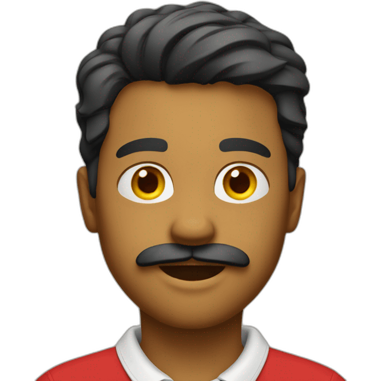 young man with a mustache and a red polo shirt with a yellow collar emoji