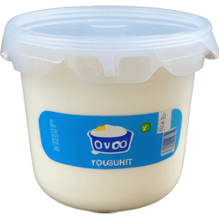 yoghurt in a small container with blue tag stating yoghurt emoji