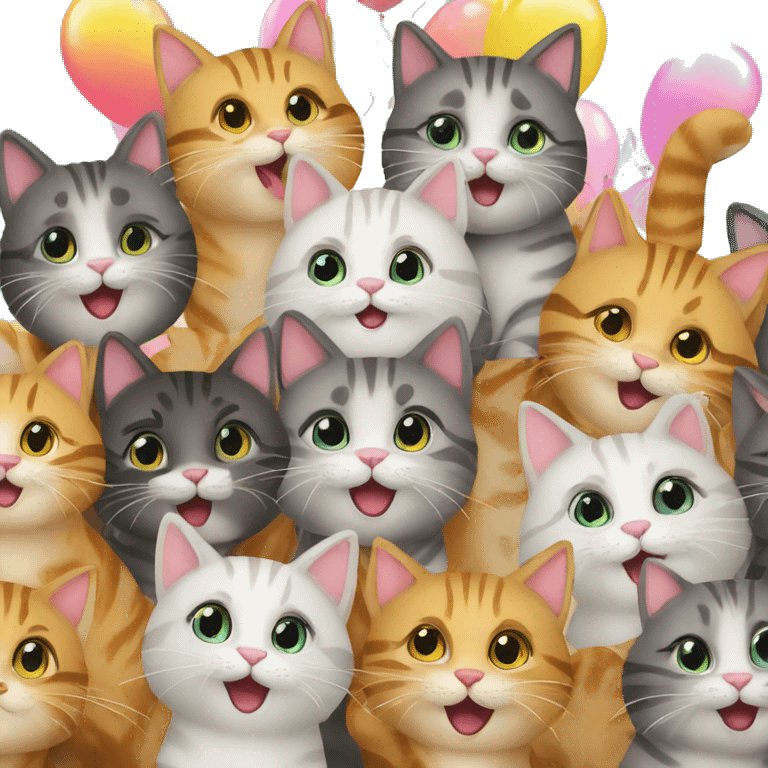 nine happy cats at a party emoji