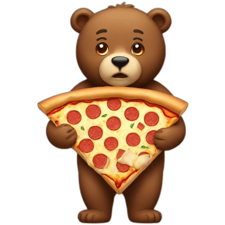 a brown bear is stream with a big pizza emoji