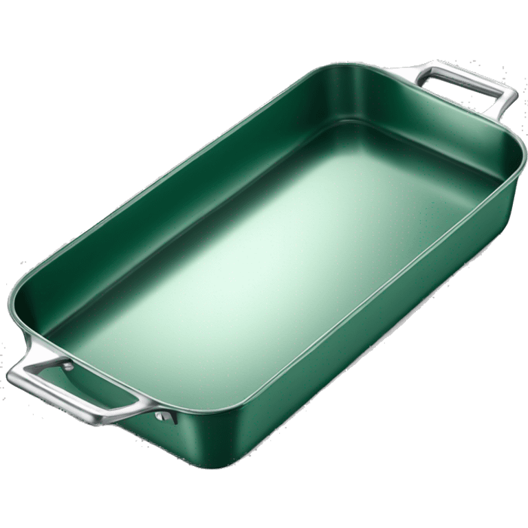 Realistic empty metallic emerald green baking pan with handles emoji