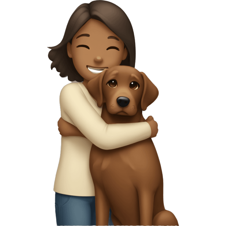 Girl hugging brown lab emoji