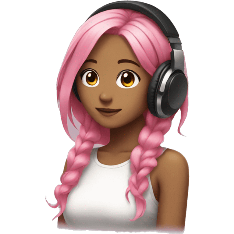 anime girl with pink hair got black headphones on her head emoji