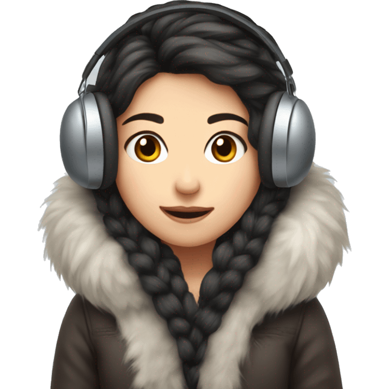 Winter girl long dark hair fluffy earmuffs  emoji