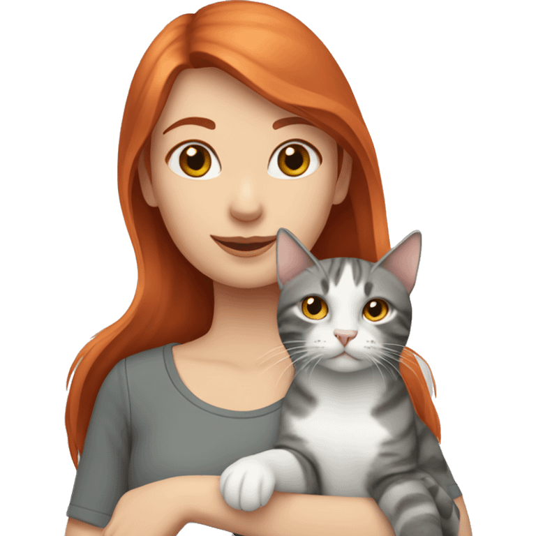 Red haired girl holding 1 grey tabby cat and 1 grey and white cat emoji