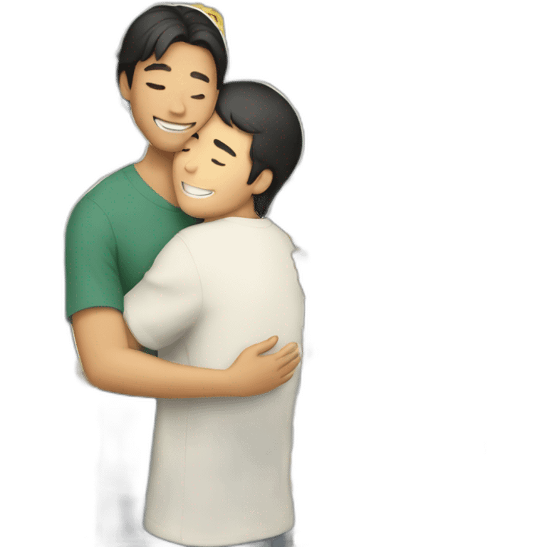 Asian male Berkeley student hugging jesus christ emoji