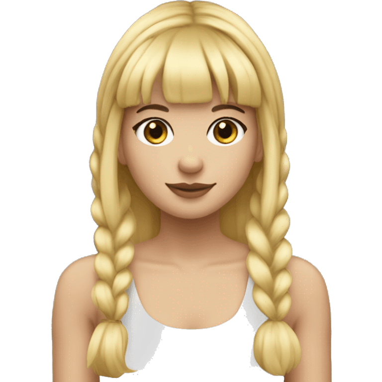 blonde hair with bangs pigtail, 25 years old woman, upper body, straight pigtail hair emoji