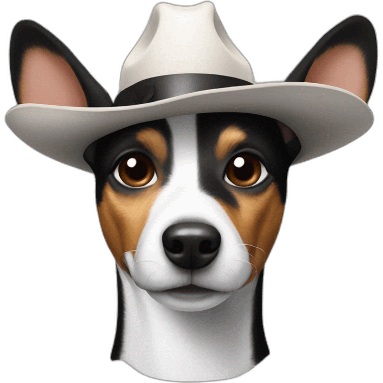 rat terrier wearing a cowboy hat (black and white) emoji