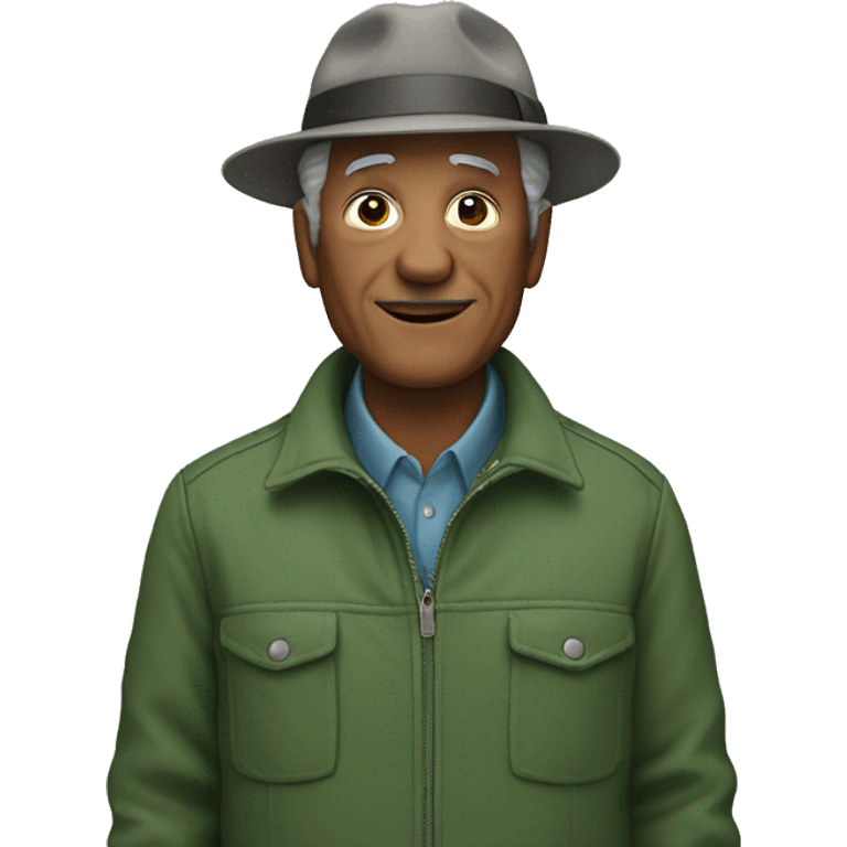 Grandfather in a grey hat and green jacket emoji