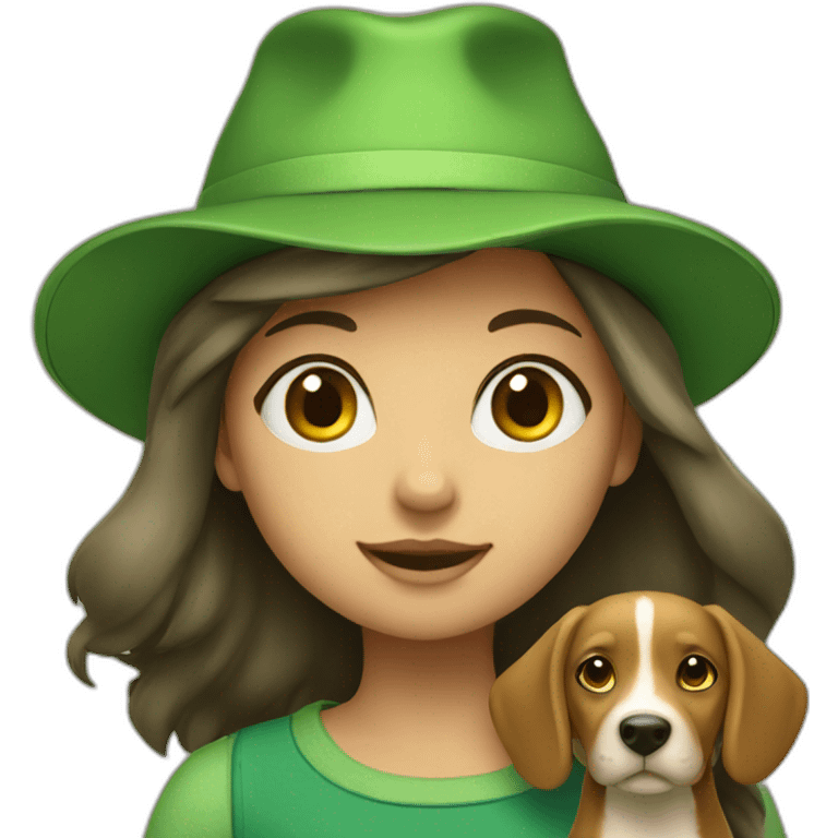 A girl with a dog in a green hat emoji