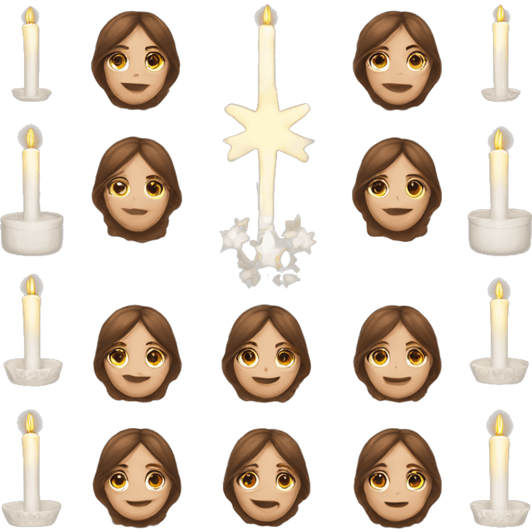 brown haired white women with white gown and advent wreath with candles on the head emoji