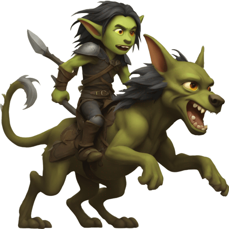 goblin with long hair riding a worg  emoji