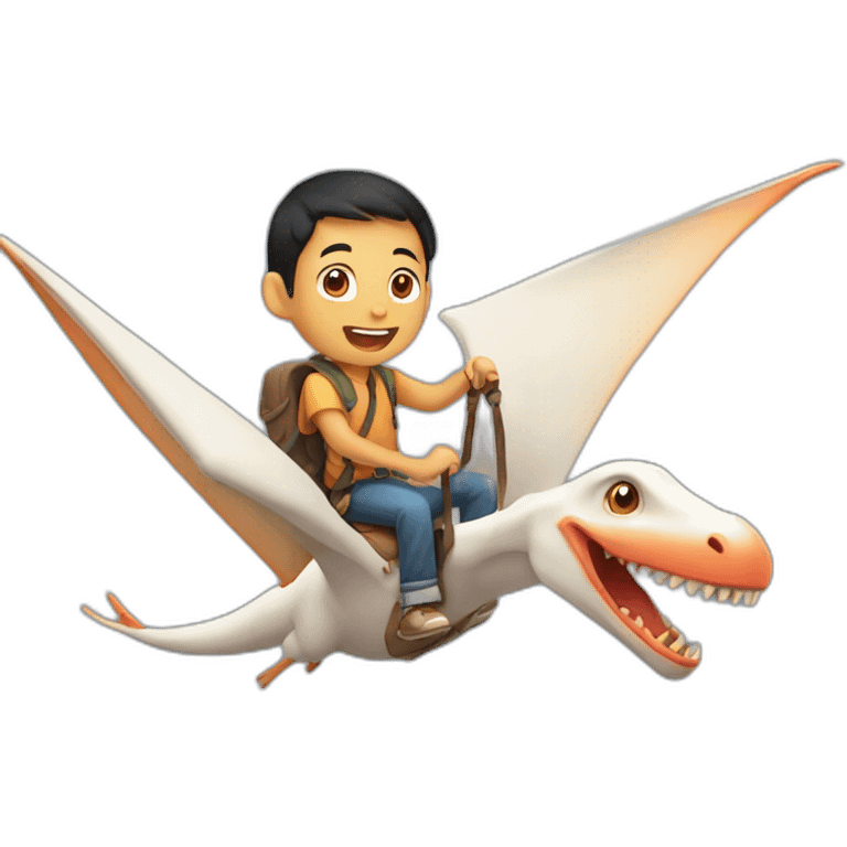 Half Asian boy riding a flying pterodactyl emoji