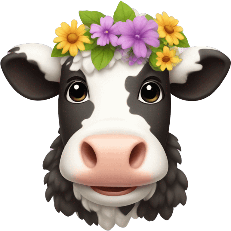 Fluffy cow with flowers on the head emoji