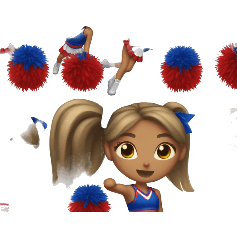 Tan skin cheerleader with high ponytail with red and blue pop-poms emoji