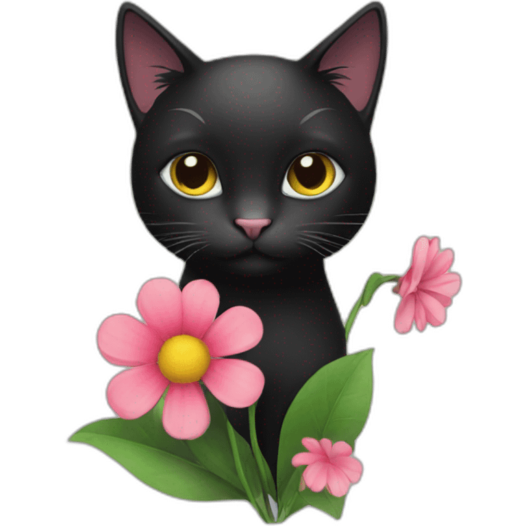 black cat a flower emoji