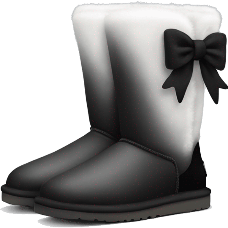 Realistic pair of black and white ombre ugg fur boots with black bows. emoji