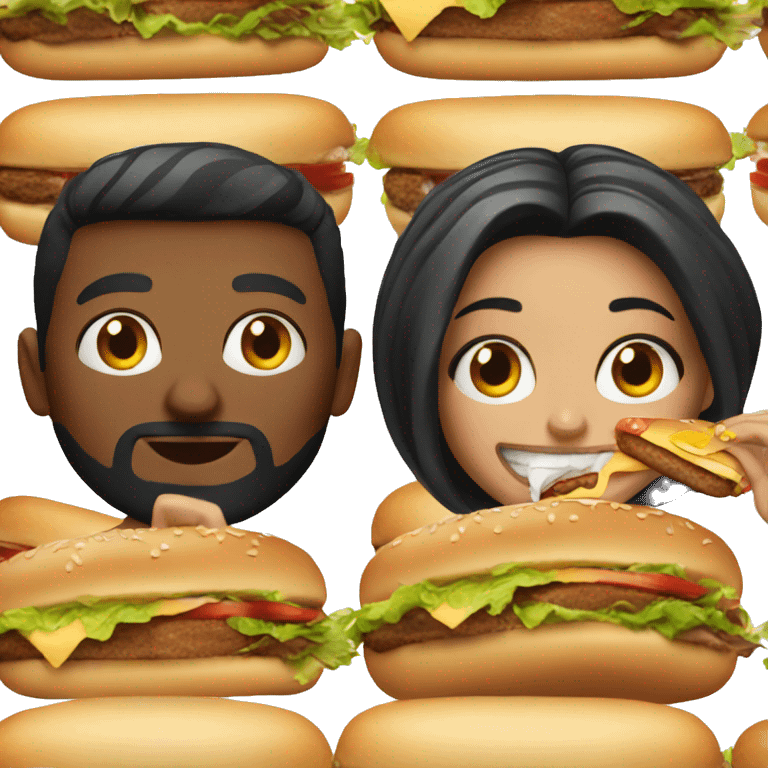 Beautiful tattooed couple eating burgers emoji