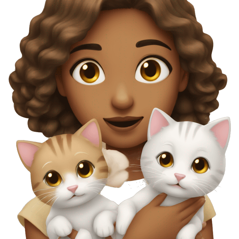 Pretty Girl with two cute kittens emoji