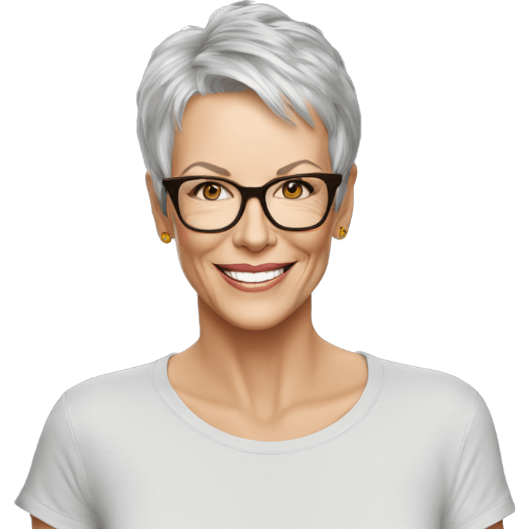 Jamie Lee Curtis smiling wearing tee emoji